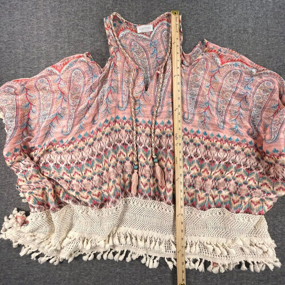 Casting Paris Tunic Top Large Pink Paisley Crochet Fringe L Coverup - Picture 8 of 10